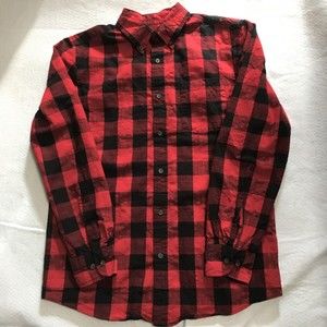 ST JOHN'S BAY Men's Red/Black Plaid Long Sleeve Button Down Broadcloth Shirt-S